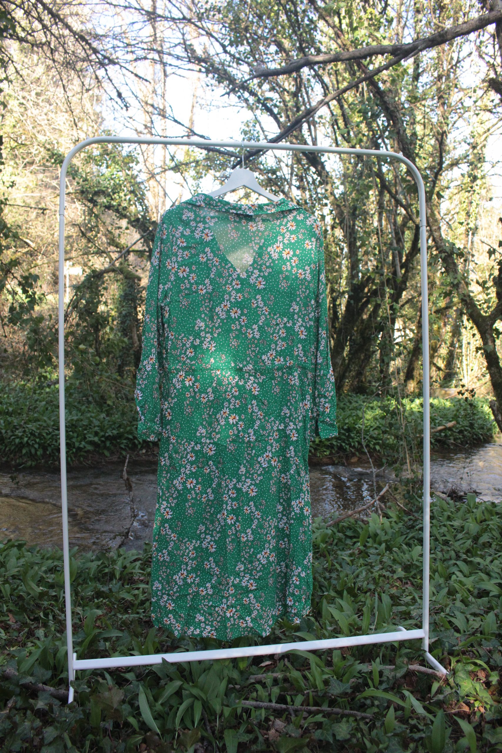 Robe midi chemise verte à pâquerette Fit & Flare Yessica Taille 44 – Image 3