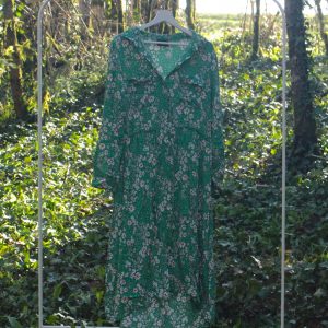 Robe midi chemise verte à pâquerette  Fit & Flare Yessica Taille 44