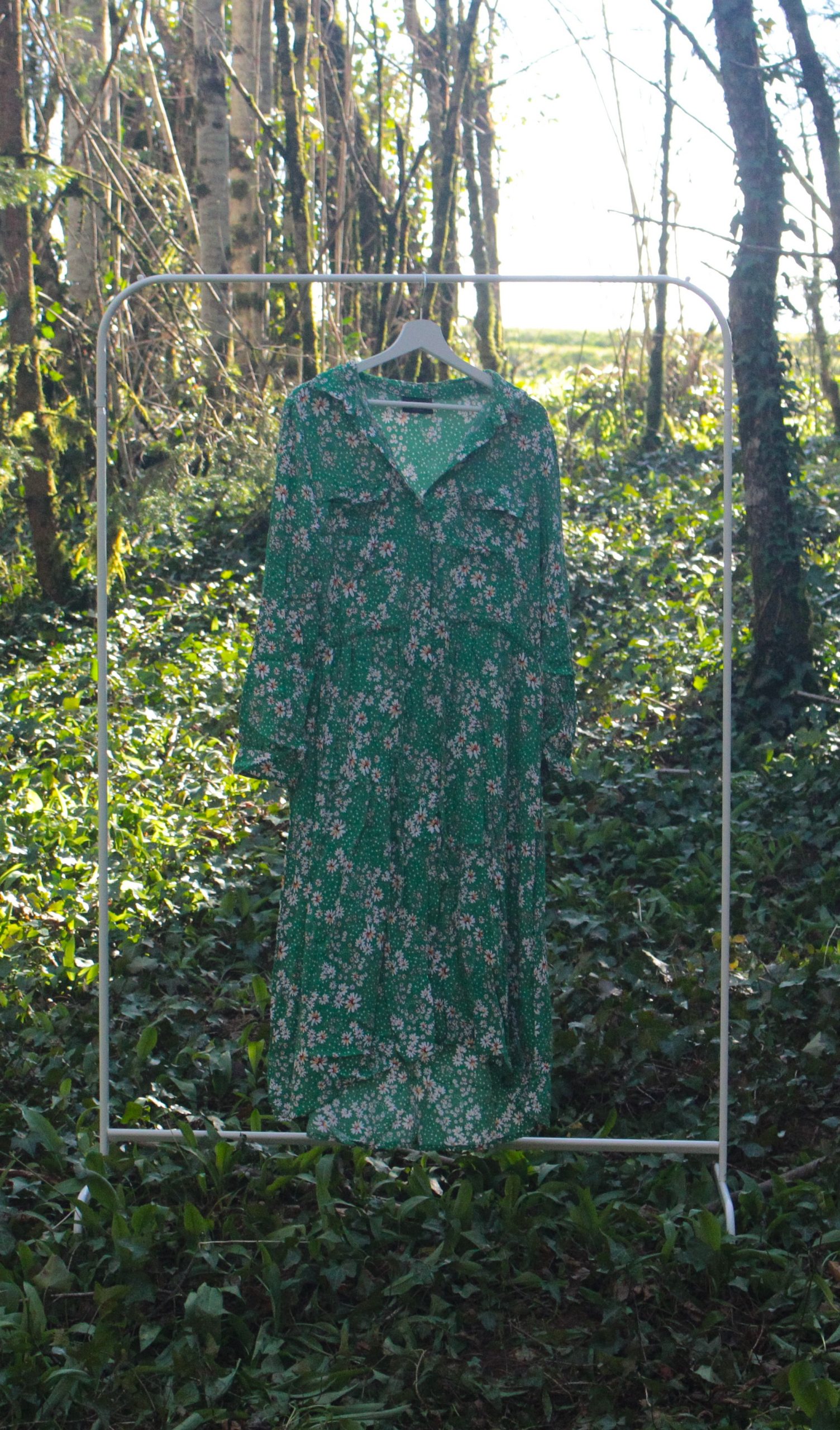 Robe midi chemise verte à pâquerette Fit & Flare Yessica Taille 44