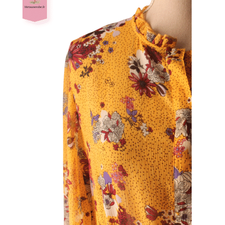 Robe chemise voile jaune fleurie - Kiabi + jupon - Taille XXXL