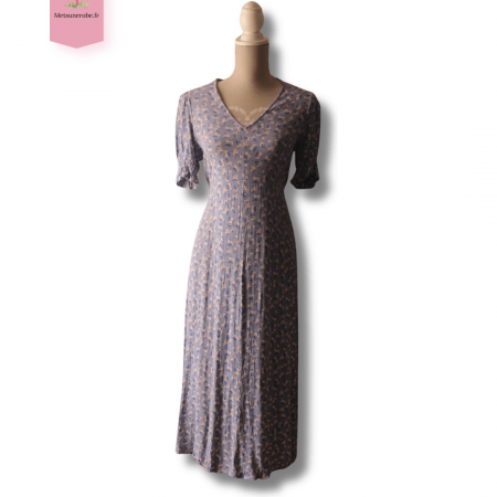 Robe fluide bleu ciel fleurie ajustable - Mango  Taille S