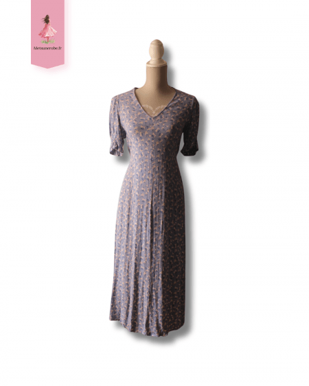 Robe fluide bleu ciel fleurie ajustable - Mango  Taille S