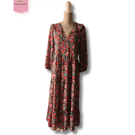 Robe fluide voile noire fleurie - Zara – Taille S