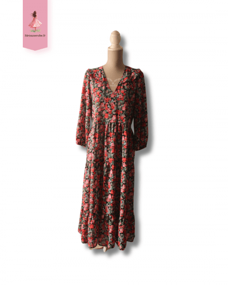 Robe fluide voile noire fleurie - Zara – Taille S