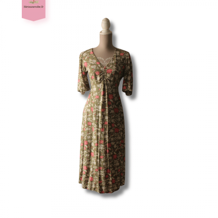 Robe fluide kaki fleurie - Mango – Taille S