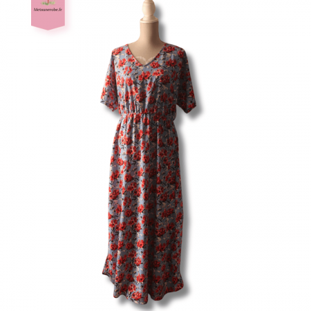 Robe longue empire bleue fleurie - Jacqueline de Yong - Taille XL