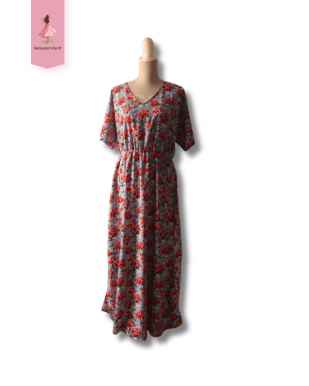 Robe longue empire bleue fleurie - Jacqueline de Yong -  Taille XL