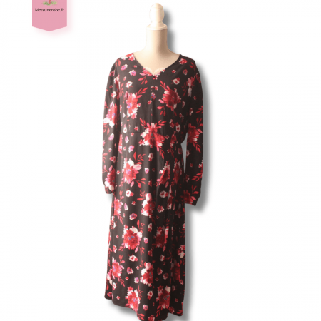 Robe fluide noire fleurie Kiabi - Taille - XXXL
