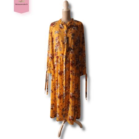 Robe chemise voile jaune fleurie - Kiabi + jupon - Taille XXXL
