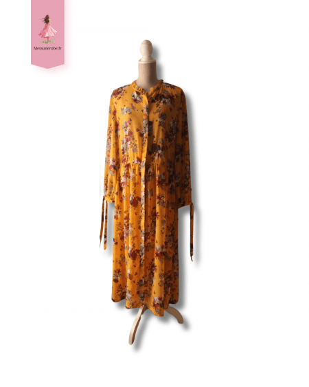 Robe chemise voile jaune fleurie - Kiabi + jupon - Taille XXXL