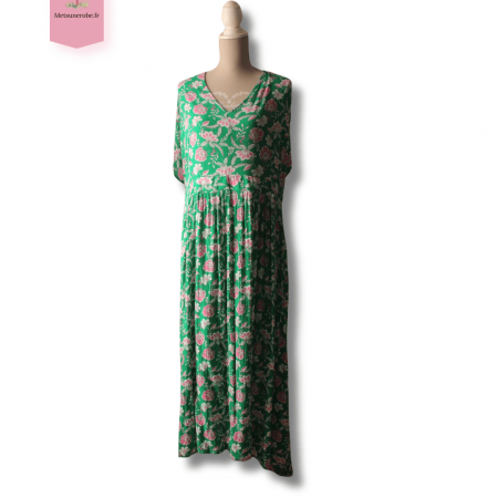 Robe fluide grande taille verte fleurie - Kiabi - Taille XXXL