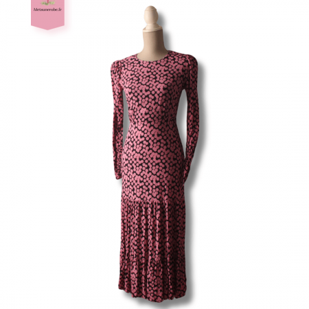Robe noire joli décolleté dans le dos à pois roses - Mango - Taille S