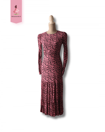 Robe noire joli décolleté dans le dos à pois roses - Mango - Taille S
