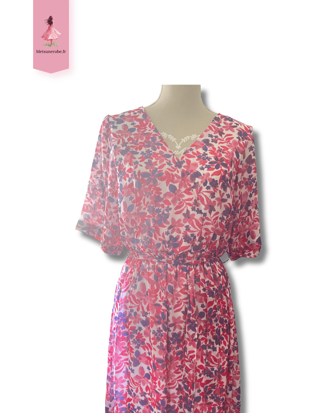 Robe longue fleurie voile blanc – Manoukian – Taille 38 – Image 3