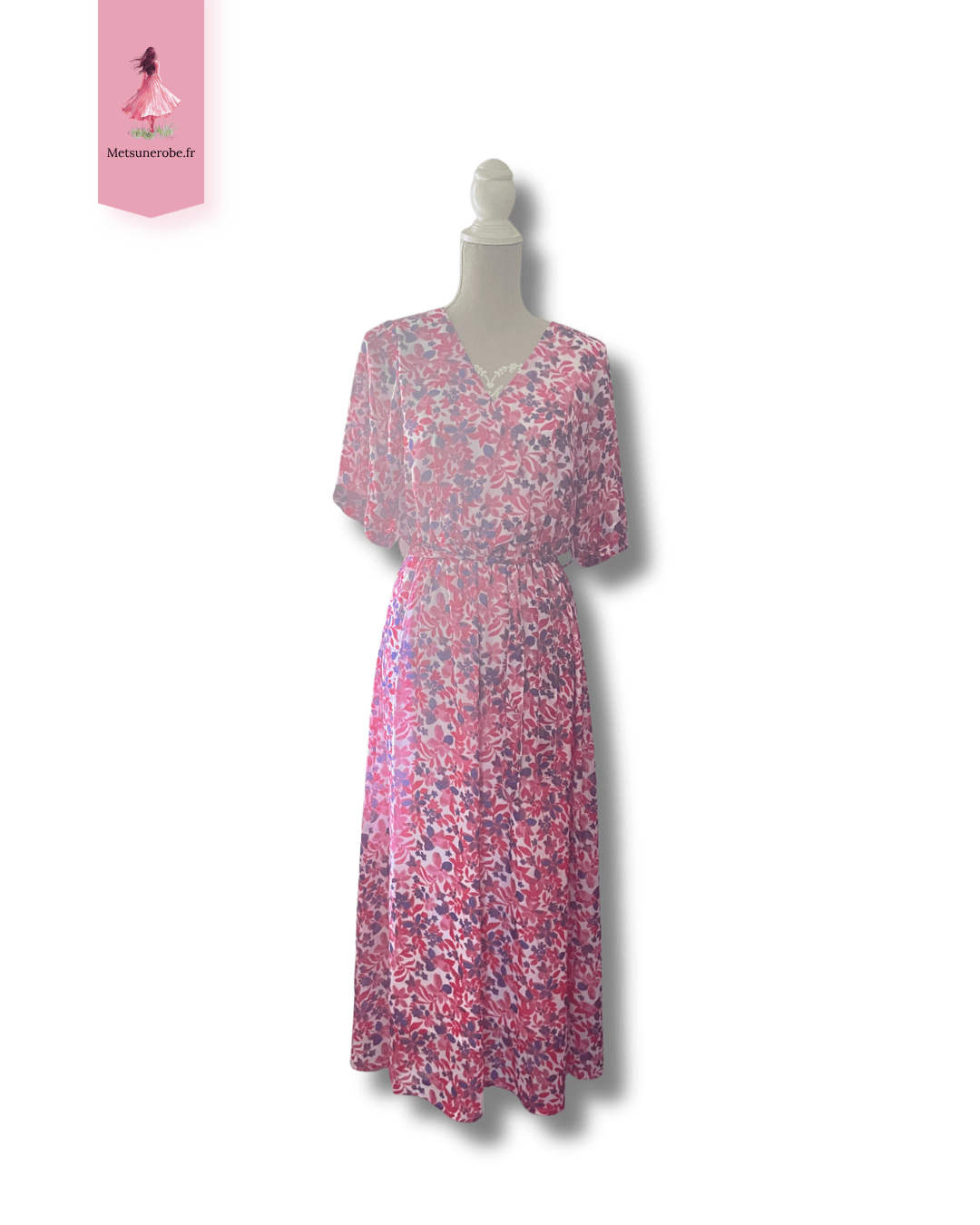 Robe longue fleurie voile blanc – Manoukian – Taille 38