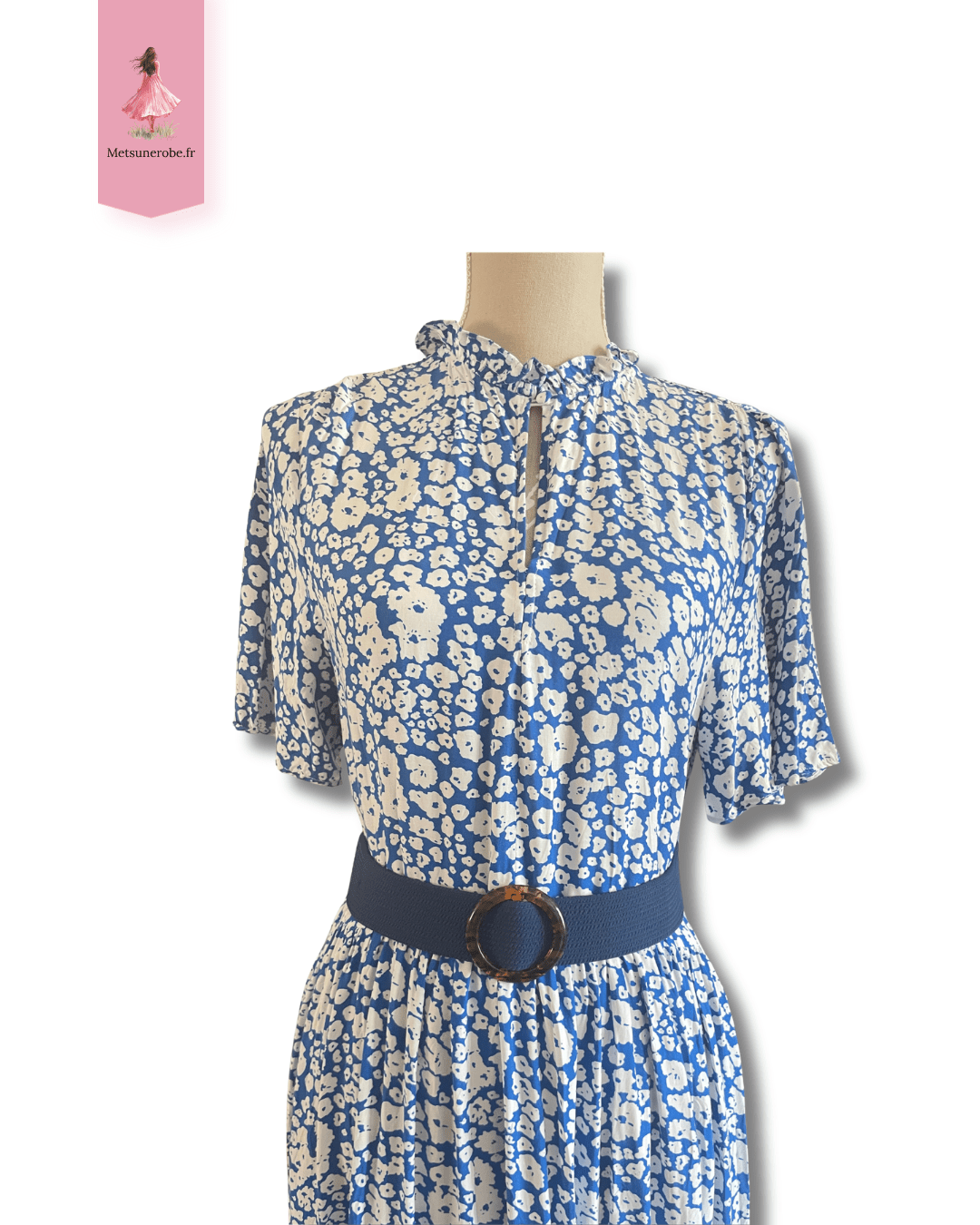 Robe fluide fleurie bleu foncé – Taille unique estimée S/M – Image 5
