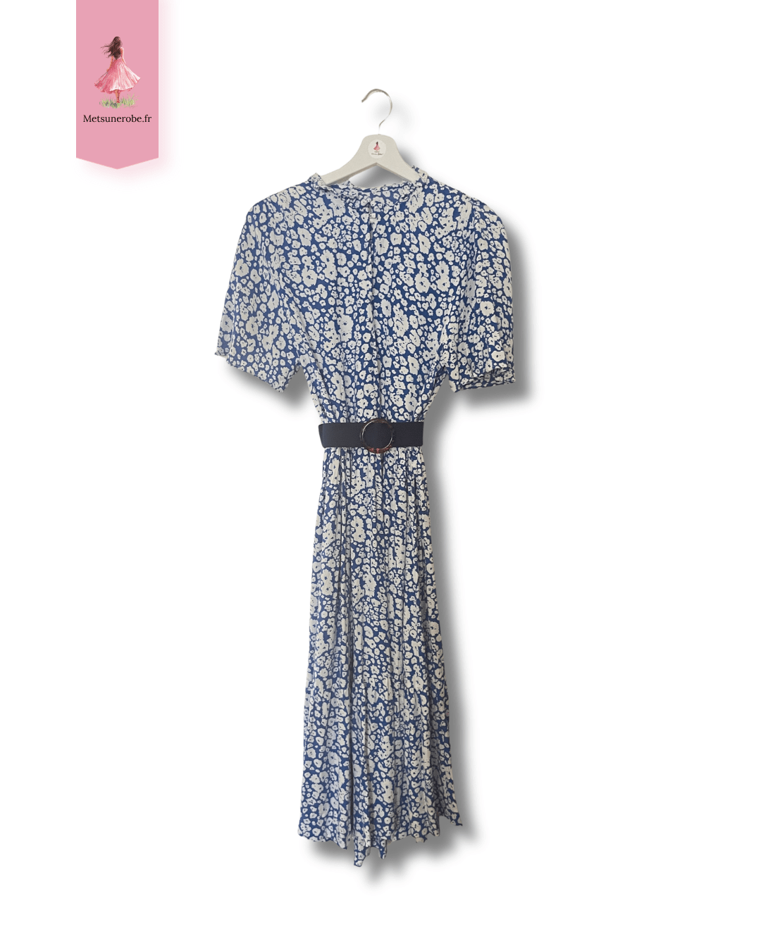 Robe fluide fleurie bleu foncé – Taille unique estimée S/M – Image 6