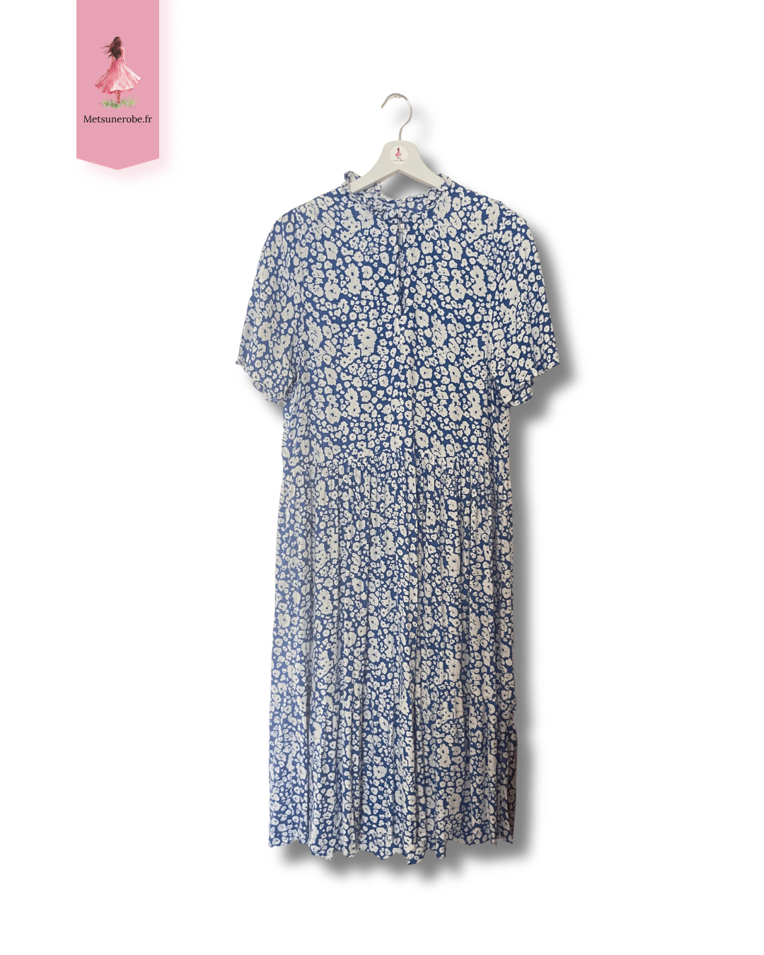 Robe fluide fleurie bleu foncé – Taille unique estimée S/M – Image 7