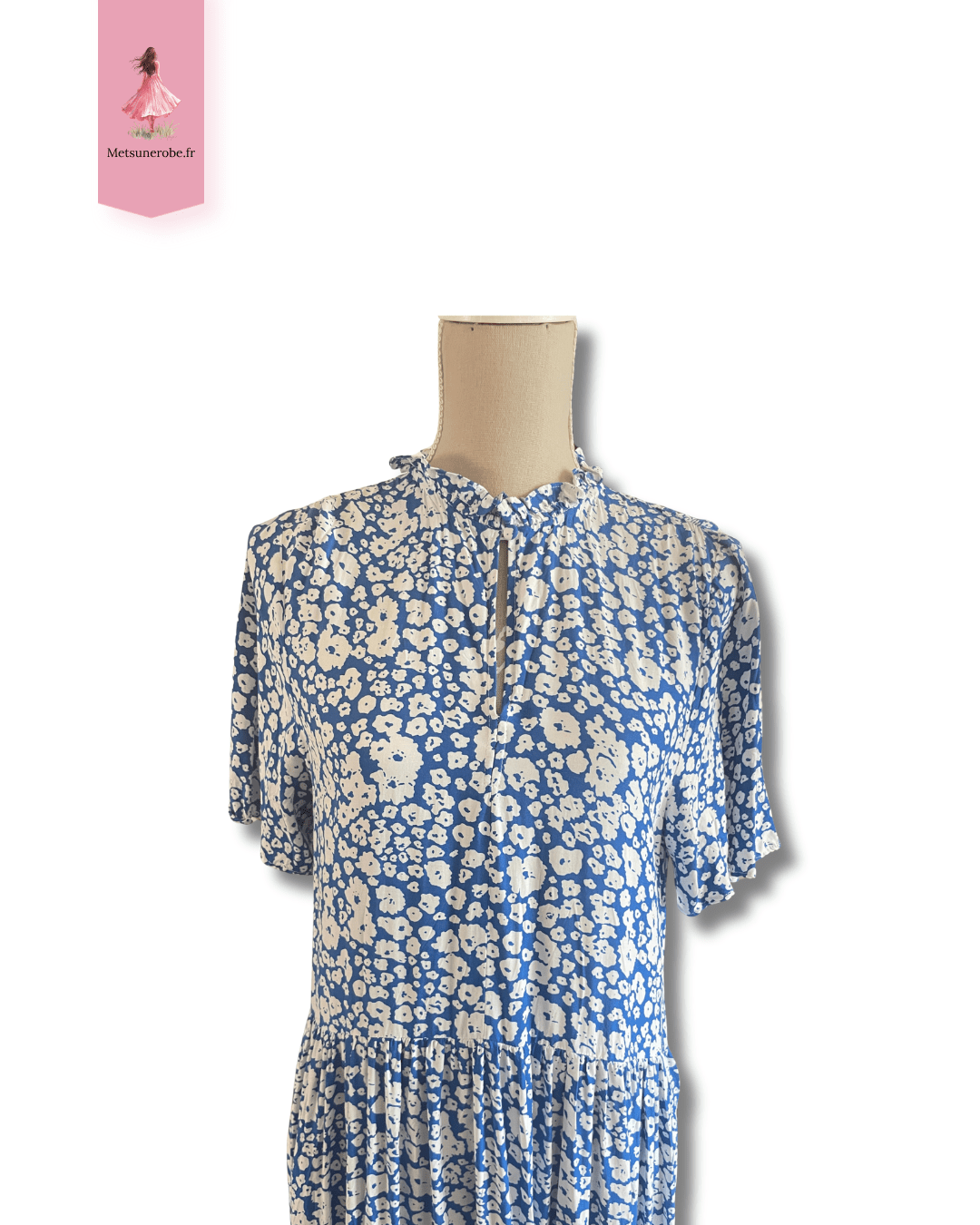 Robe fluide fleurie bleu foncé – Taille unique estimée S/M – Image 4