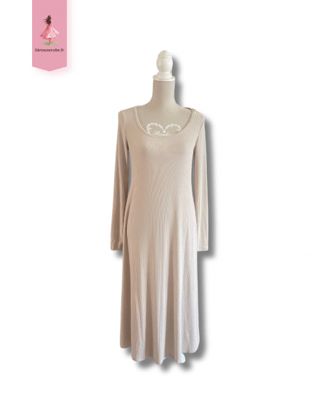 Robe beige côtelée évasée – Morgan – Taille L