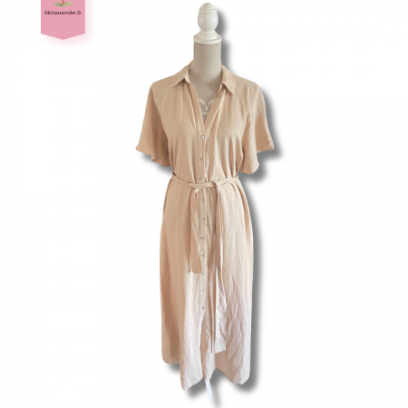 Robe chemise beige fluide ceinturée – Zara – Taille M