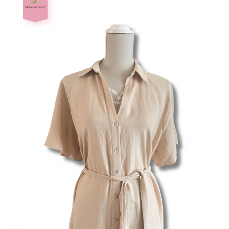 Robe chemise beige fluide ceinturée – Zara – Taille M