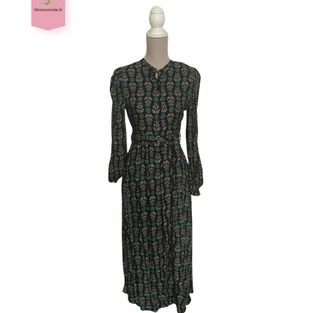 Robe chemise longue noire fleurie – Monoprix – Taille 38