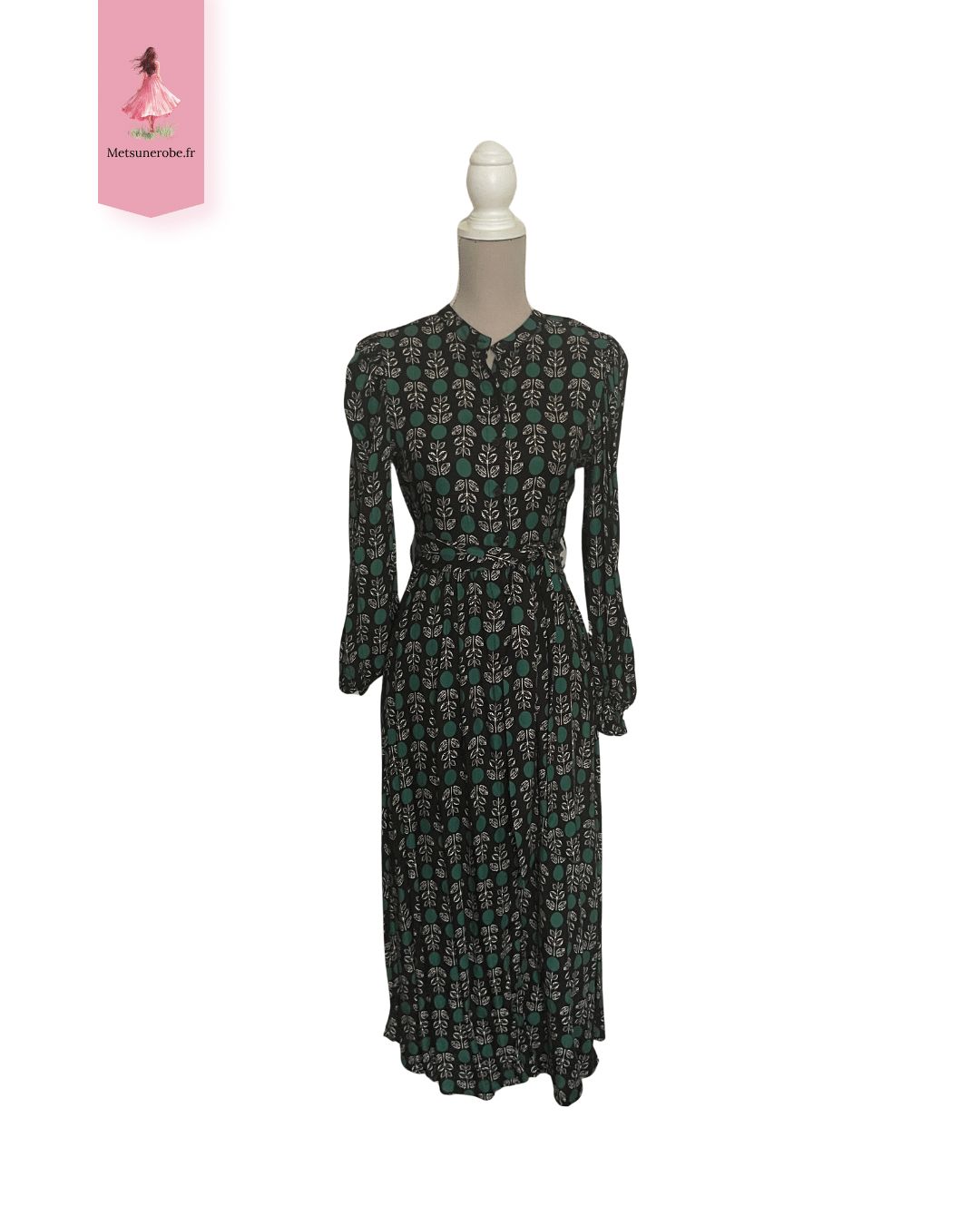 Robe chemise longue noire fleurie – Monoprix – Taille 38