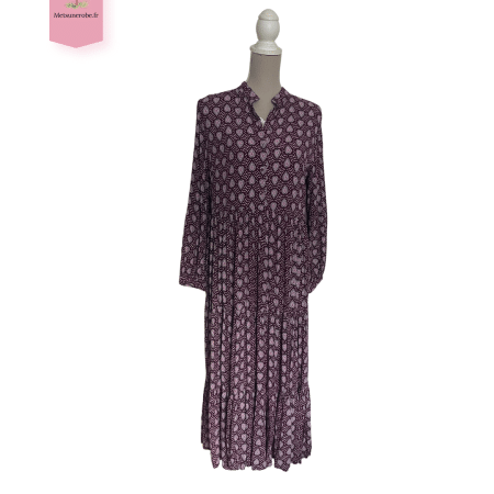 Robe longue prune à imprimé cachemire – Last Queen Paris – Taille L/XL