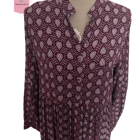Robe longue prune à imprimé cachemire – Last Queen Paris – Taille L/XL