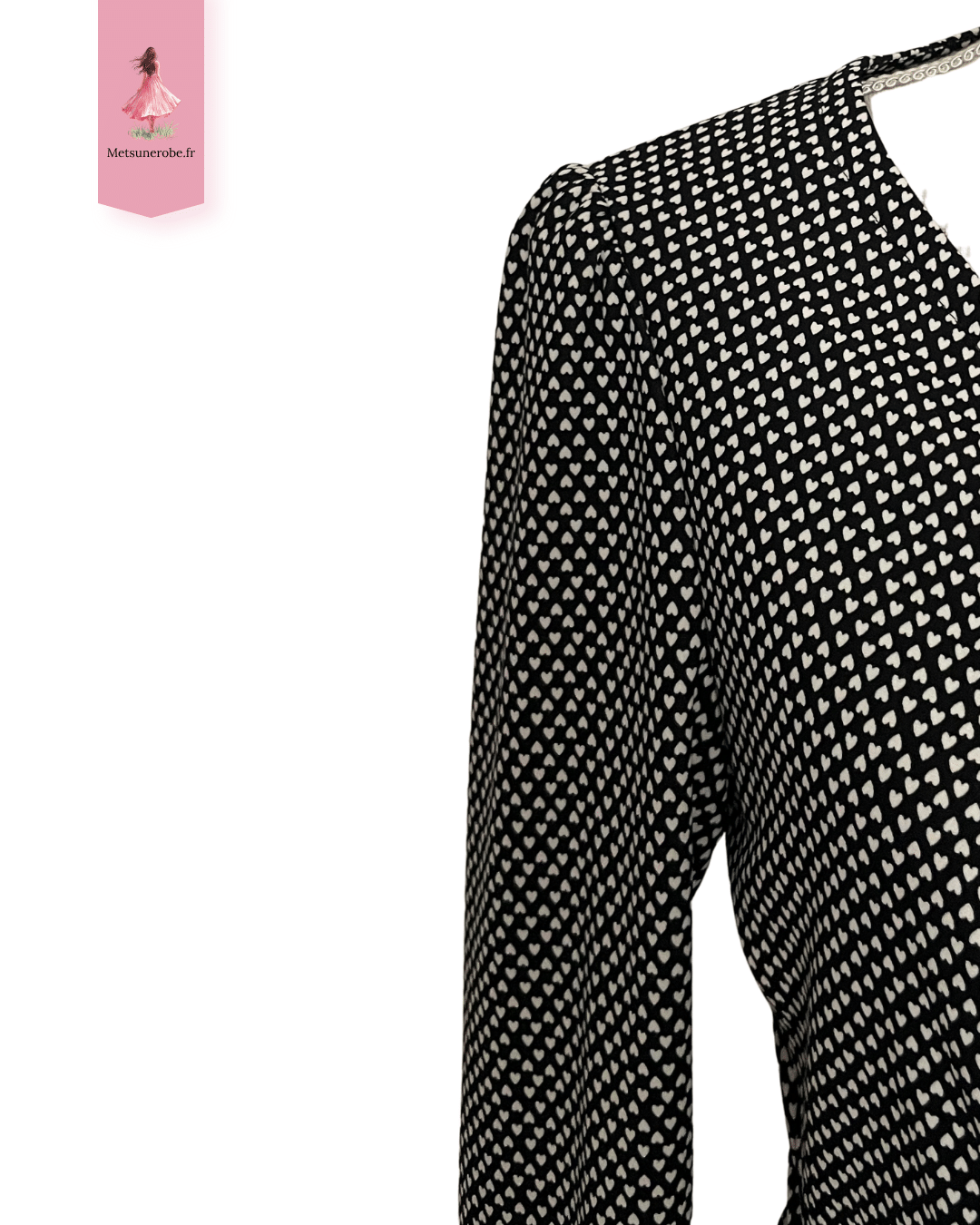 Robe midi noire à petits cœurs blancs – Gérard Darel Paris – Taille 38 – Image 2
