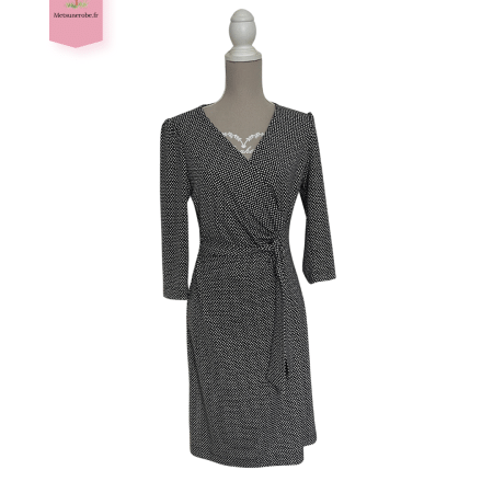 Robe midi noire à petits cœurs blancs – Gérard Darel Paris – Taille 38