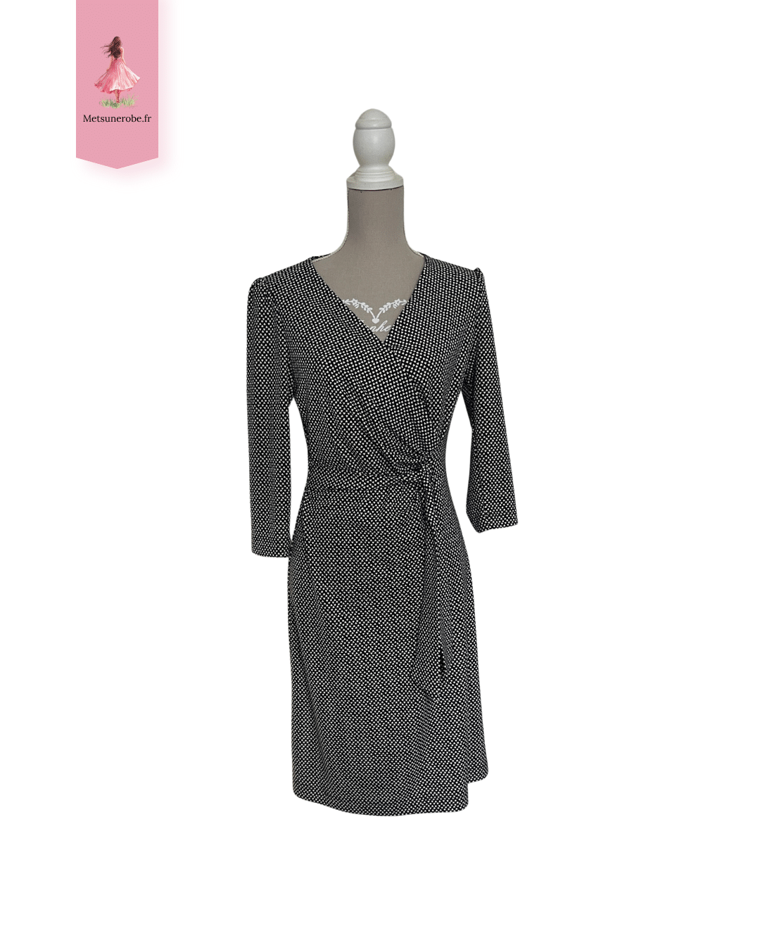 Robe midi noire à petits cœurs blancs – Gérard Darel Paris – Taille 38